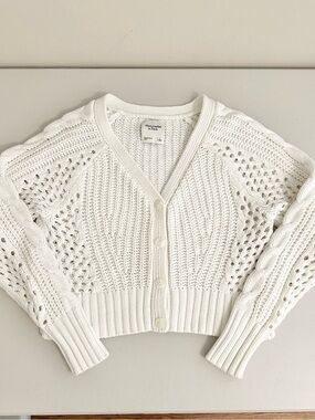 Abercrombie & Fitch Cream Cable Knit Crochet Cardigan Sweater Size Large